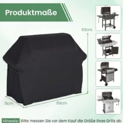 Grillabdeckung mit Kordelzug Klettverschluss Wasserfest Verschleißfest Outdoor Schutzhülle Schwarz