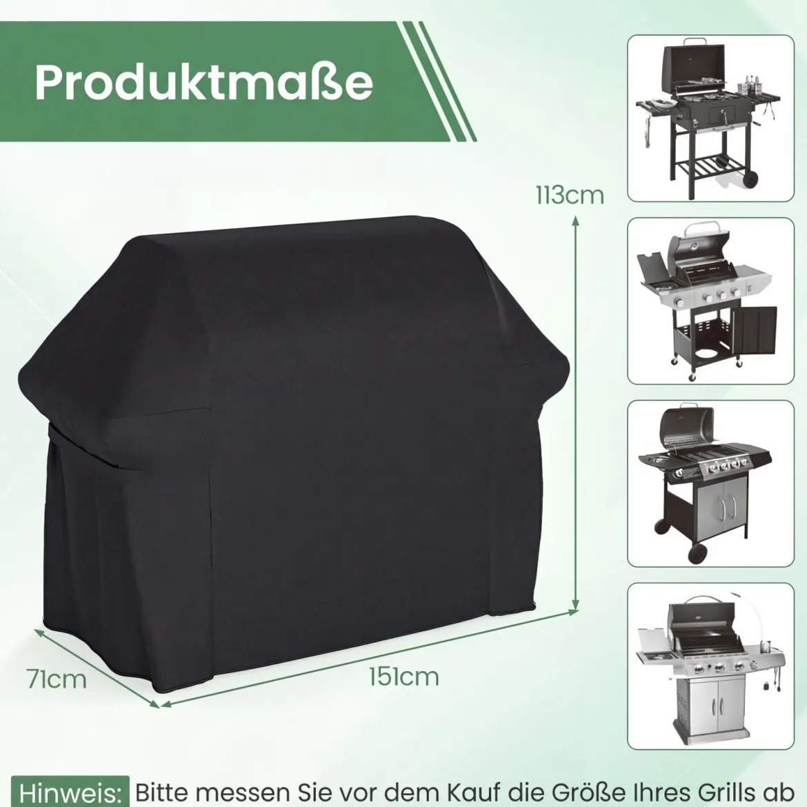 Grillabdeckung mit Kordelzug Klettverschluss Wasserfest Verschleißfest Outdoor Schutzhülle Schwarz