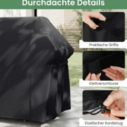 Grillabdeckung mit Kordelzug Klettverschluss Wasserfest Verschleißfest Outdoor Schutzhülle Schwarz