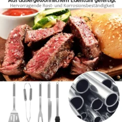 Grillbesteck-Set 5-Teilig im Koffer Grillzubehör Edelstahl 37 x 7 x 13 cm
