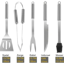 Grillbesteck-Set 5-Teilig im Koffer Grillzubehör Edelstahl 37 x 7 x 13 cm