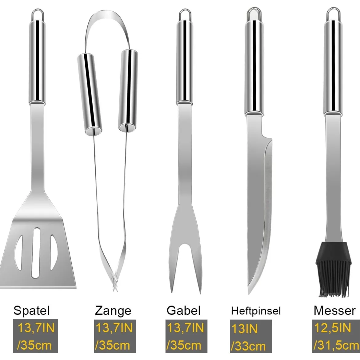 Grillbesteck-Set 5-Teilig im Koffer Grillzubehör Edelstahl 37 x 7 x 13 cm