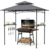 Grillpavillon Grillüberdachung mit Doppeldach Gartenlaube mit 2 Metall-Seitenregalen Grau