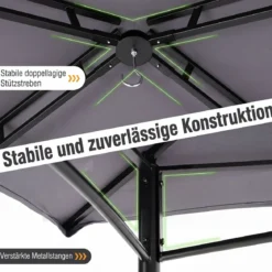 Grillpavillon Grillüberdachung mit Doppeldach Gartenlaube mit 2 Metall-Seitenregalen Grau