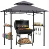 Grillpavillon Grillunterstand mit Sonnenschutz & Doppeldach BBQ Pavillon mit Korb 245 x 149 x 248 cm Grau