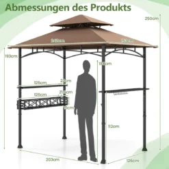 Grillpavillon mit Doppeldach & Seitenregalen & Metallkorb Grillüberdachungen Grillunterstand