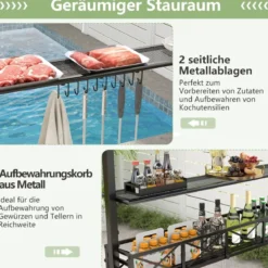 Grillpavillon mit Doppeldach & Seitenregalen & Metallkorb Grillüberdachungen Grillunterstand