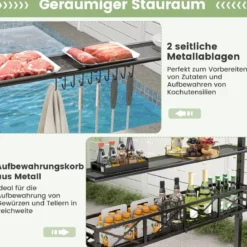 Grillpavillon mit Doppeldach & Seitenregalen & Metallkorb Grillüberdachungen Grillunterstand