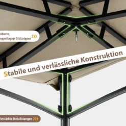 Grillpavillon mit Doppeldach & 2 Seitenregalen & 6 Haken Gartenpavillon BBQ Pavillon 242 x 150 cm Grau/Beige/Braun