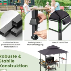 Grillpavillon mit Grillwagen Grillüberdachungen wetterfest Grilltisch Outdoor