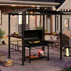 Grillpavillon Outdoor Grillüberdachung mit Seitenregalen Überdachung für Grill Gartenpavillon metall 248 x 150 x 232 cm Schwarz