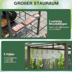 Grillpavillon Outdoor Grillüberdachung mit Seitenregalen Überdachung für Grill Gartenpavillon metall 248 x 150 x 232 cm Schwarz