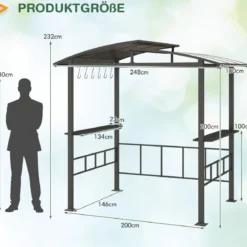 Grillpavillon Outdoor Grillüberdachung mit Seitenregalen Überdachung für Grill Gartenpavillon metall 248 x 150 x 232 cm Schwarz