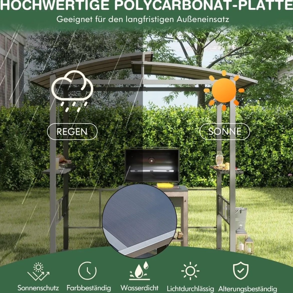 Grillpavillon Outdoor Grillüberdachung mit Seitenregalen Überdachung für Grill Gartenpavillon metall 248 x 150 x 232 cm Schwarz