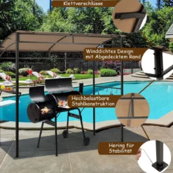 Grillpavillon Wetterfest Metallrahmen mit Regal & Haken 216 x 134 x 211 cm Braun