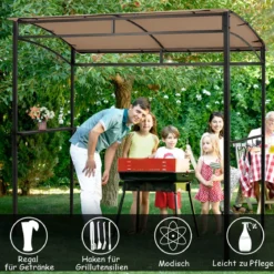 Grillpavillon Wetterfest Metallrahmen mit Regal & Haken 216 x 134 x 211 cm Braun