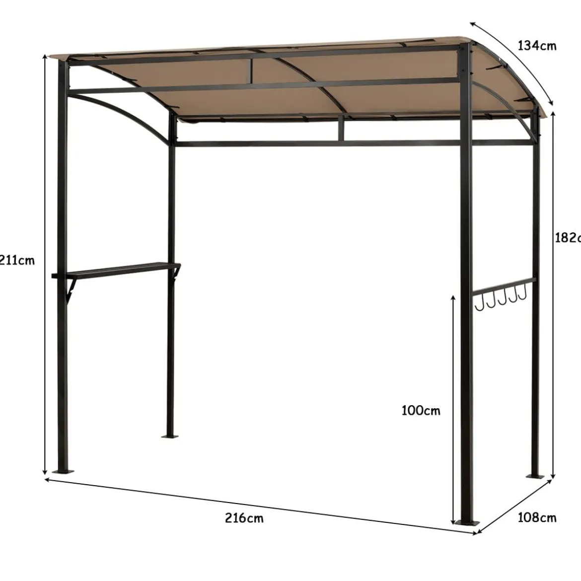 Grillpavillon Wetterfest Metallrahmen mit Regal & Haken 216 x 134 x 211 cm Braun