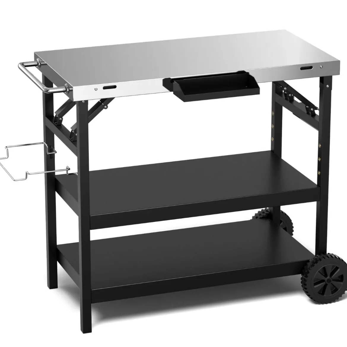 Grilltisch mit 3 Ablagen & Handyständer & Gewürzregal & Handtuchhalter Servierwagen