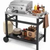 Grillwagen Grilltisch mit Arbeitsplatte aus Edelstahl & Ablage 90 x 59 x 81 cm Schwarz + Silber