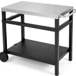Grillwagen Grilltisch mit Arbeitsplatte aus Edelstahl & Ablage 90 x 59 x 81 cm Schwarz + Silber