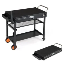Grillwagen Klappbarer Grilltisch mit 3 Ebenen Unterlage Haken Griff & Rädern 109 x 46 x 87 cm