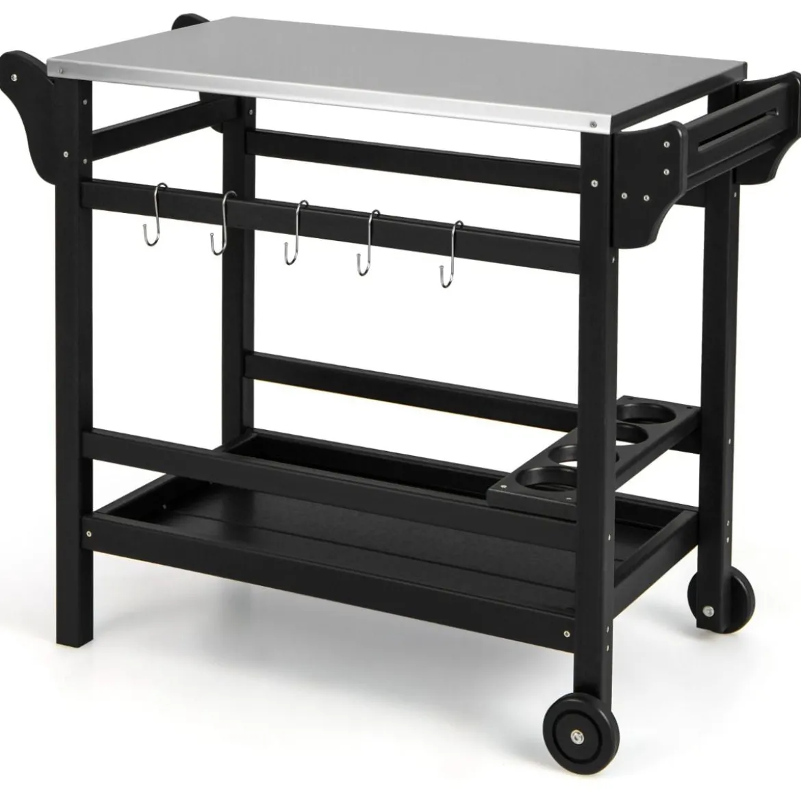 Grillwagen mit Gewürztablett & Weinflaschenregal & Griff & 2 Rollen Grilltisch 105 x 54 x 85 cm