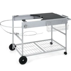 Grillwagen mit 4 Rollen & Großer Arbeitsplatte & Gewürzregal & Mülleimer Beistellwagen Grilltisch
