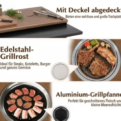 Grillwagen Outdoor Grilltisch auf Rollen Mobiler Pizzatisch mit Koreanischem Holzkohlegrill