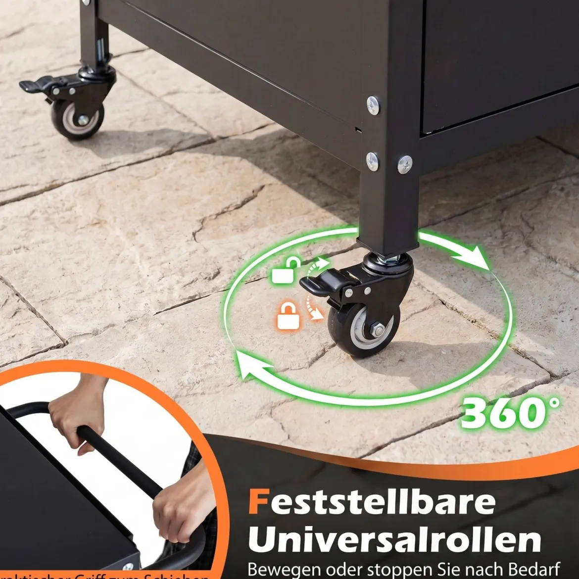 Grillwagen Outdoor Grilltisch mit Schrank & Große Tischplatte Grill Trolley mit Rollen & Seitengriff