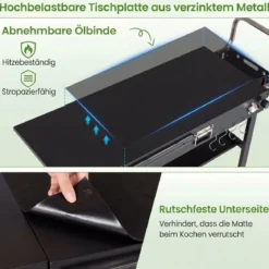 Grillwagen Outdoor Grilltisch auf Rollen mit Klappbarer Tischplatte Seitlicher Ablage