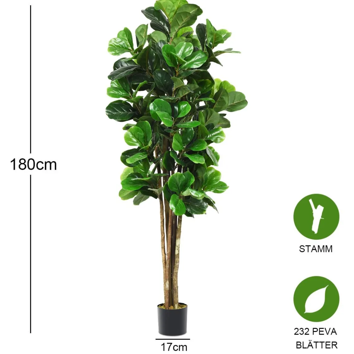 Grünpflanze Dekopflanze 180 cm Künstlicher Feigenbaum Natürlich