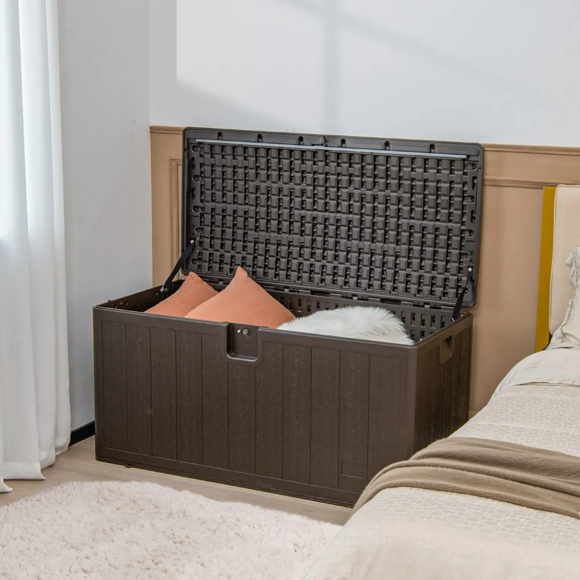Große Aufbewahrungsbox mit 400 L Kapazität Sonnengeschützte Truhe 127,5 x 64 x 64 cm Braun