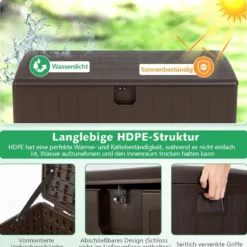 Große Aufbewahrungsbox mit 400 L Kapazität Sonnengeschützte Truhe 127,5 x 64 x 64 cm Braun