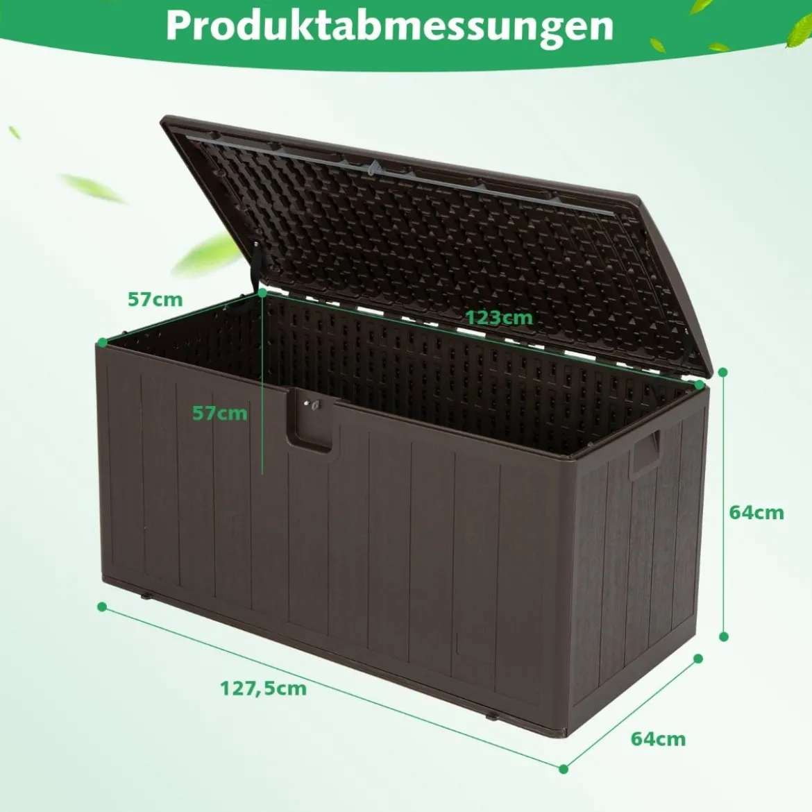 Große Aufbewahrungsbox mit 400 L Kapazität Sonnengeschützte Truhe 127,5 x 64 x 64 cm Braun