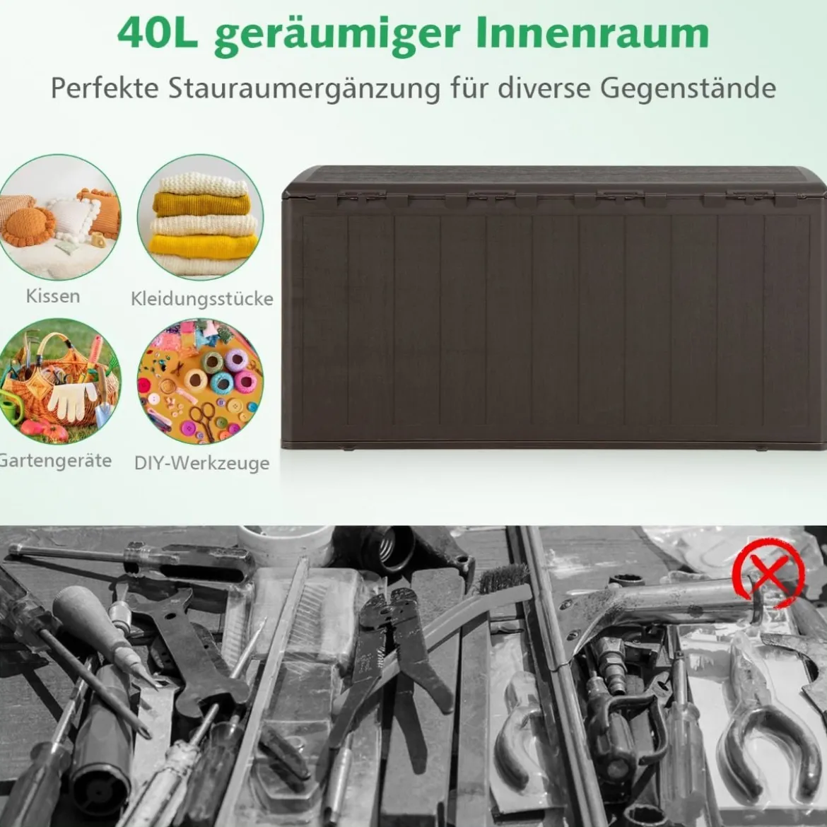 Große Aufbewahrungsbox mit 400 L Kapazität Sonnengeschützte Truhe 127,5 x 64 x 64 cm Braun