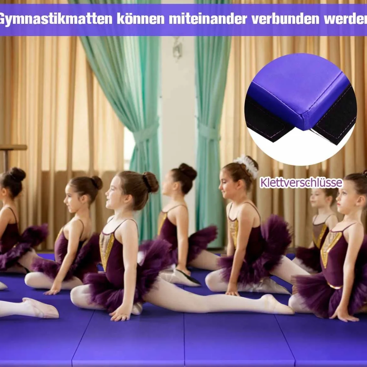 Große faltbare Gymnastikmatten mit Klettverschlüssen und praktischem Griff dicke Yogamatte aus Kunstleder Lila