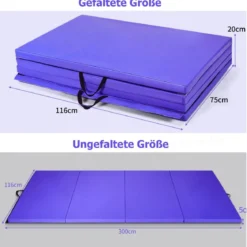 Große faltbare Gymnastikmatten mit Klettverschlüssen und praktischem Griff dicke Yogamatte aus Kunstleder Lila