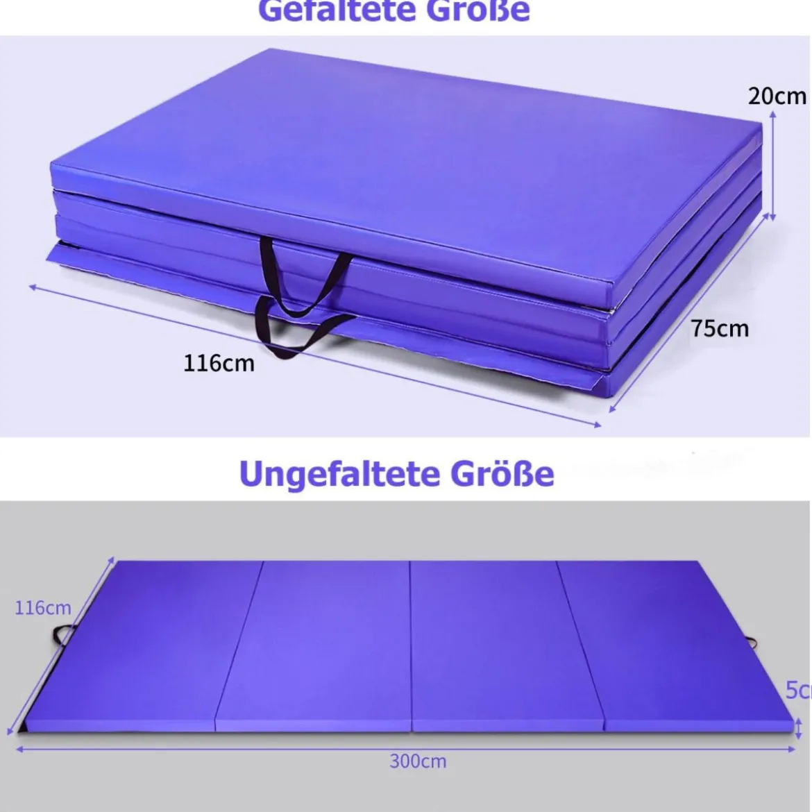 Große faltbare Gymnastikmatten mit Klettverschlüssen und praktischem Griff dicke Yogamatte aus Kunstleder Lila