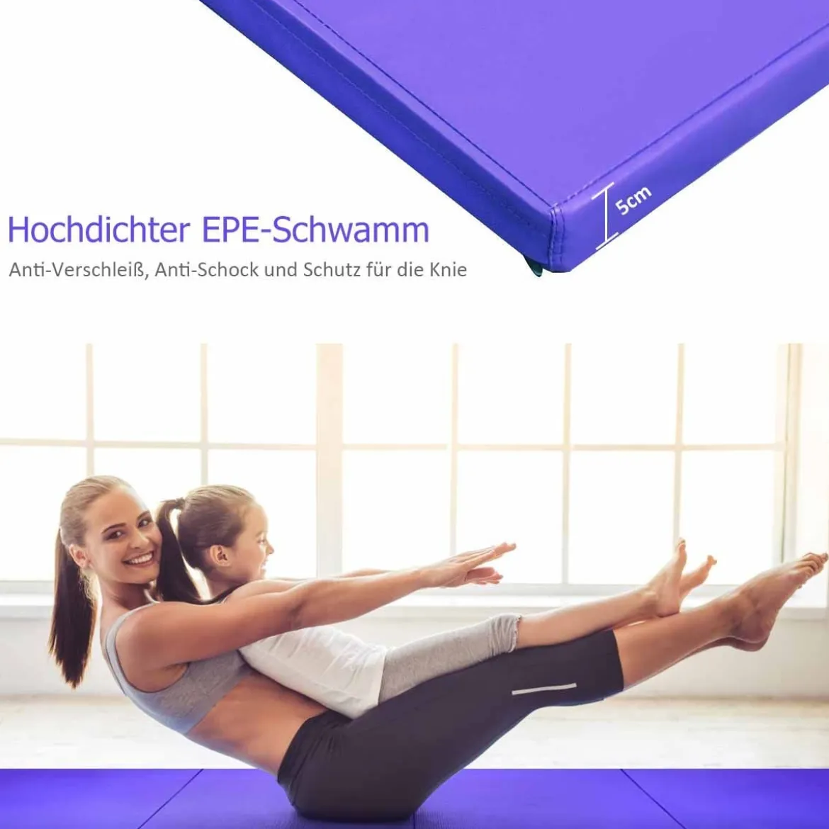 Große faltbare Gymnastikmatten mit Klettverschlüssen und praktischem Griff dicke Yogamatte aus Kunstleder Lila