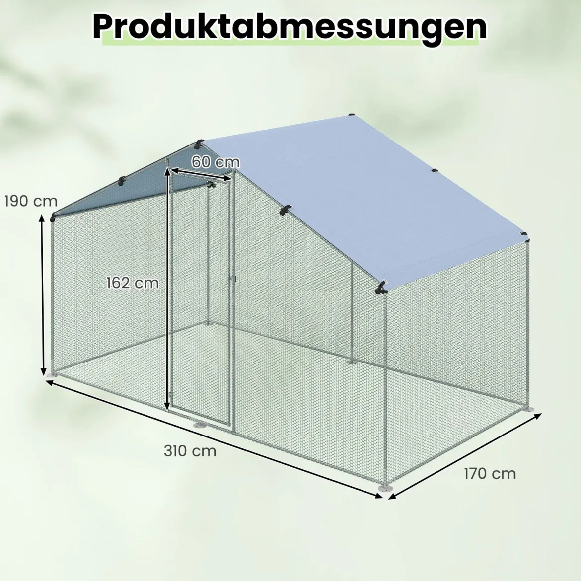 Großer Hühnerstall Freilaufgehege begehbarer Geflügelstall mit Überdachung abschließbarer Tür 300 cm x 170 cm x 190 cm Silber