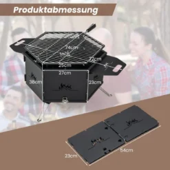 großer Holzkohlegrill mit 360° drehbarem Grill 2 in 1 Feuerschale 77 x 74 x 38 cm