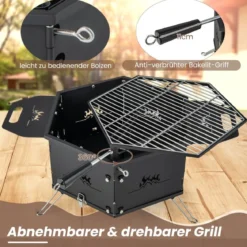 großer Holzkohlegrill mit 360° drehbarem Grill 2 in 1 Feuerschale 77 x 74 x 38 cm