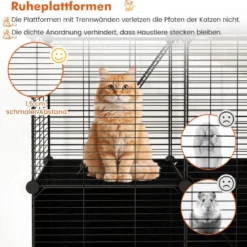 Großer Katzenkäfig 3-stöckiger Katzengehege DIY Katzenhaus mit abnehmbarer Catio-Spielplatz Schwarz 74 x 47 x 110 cm