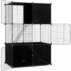 Großer Katzenkäfig 3-stöckiger Katzengehege DIY Katzenhaus mit abnehmbarer Catio-Spielplatz Schwarz 74 x 47 x 110 cm