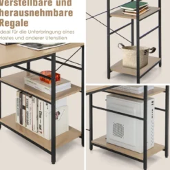 Großer L-förmiger Computertisch mit 4 Ablagefächern für 2 Personen mit CPU-Ständer Natur