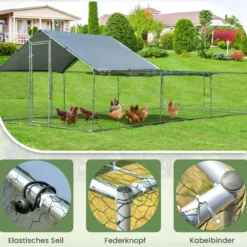 Großer Metall-Hühnerstall mit wasserdichter und sonnenfester Abdeckung verzinktem Outdoor-Haustiergehege Silber