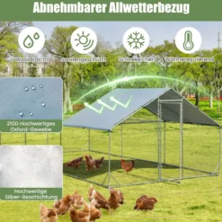 Großer Metall-Hühnerstall mit wasserdichter und sonnenfester Abdeckung verzinktem Outdoor-Haustiergehege Silber