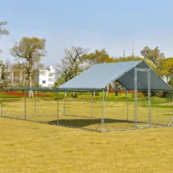 Großer Metall-Hühnerstall mit wasserdichter und sonnenfester Abdeckung verzinktem Outdoor-Haustiergehege Silber