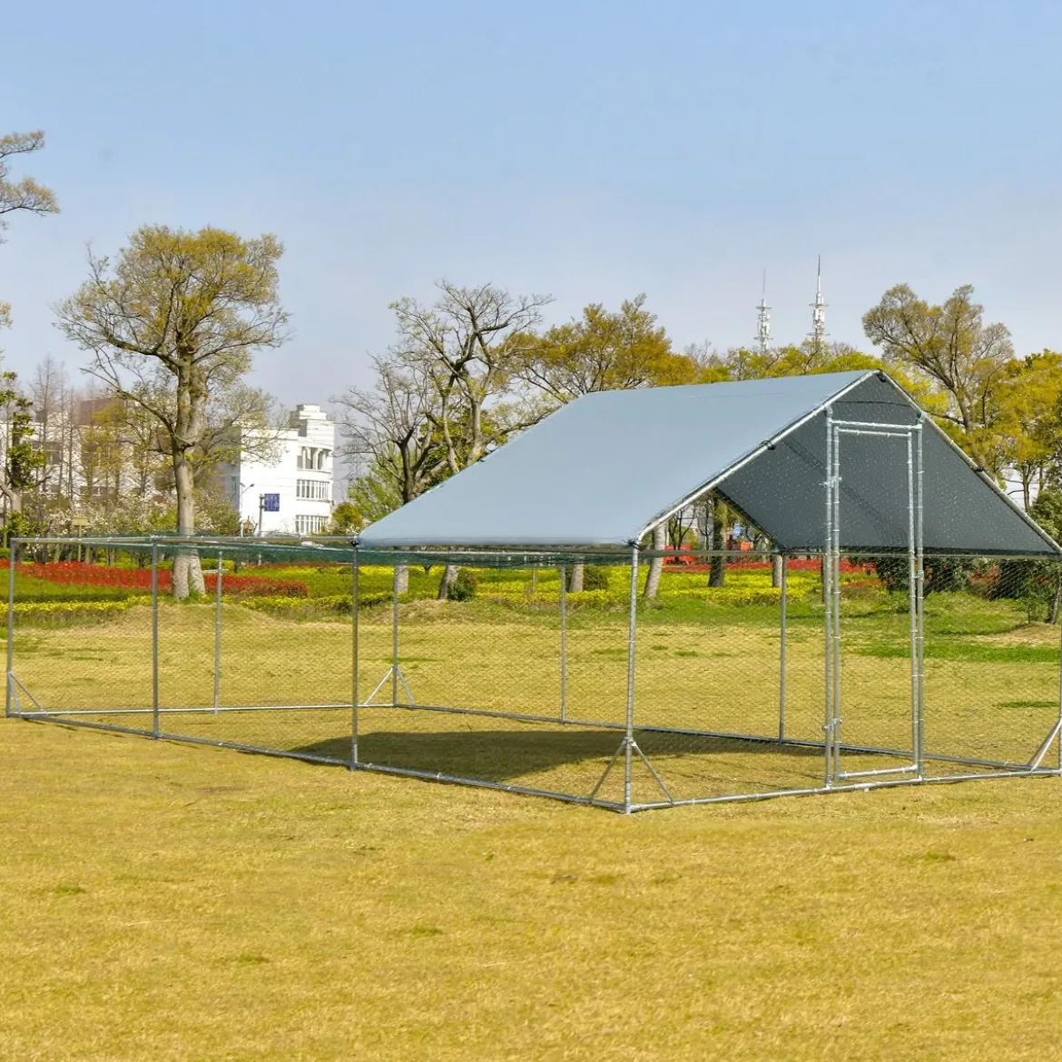 Großer Metall-Hühnerstall mit wasserdichter und sonnenfester Abdeckung verzinktem Outdoor-Haustiergehege Silber