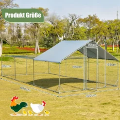 Großer Metall-Hühnerstall mit wasserdichter und sonnenfester Abdeckung verzinktem Outdoor-Haustiergehege Silber